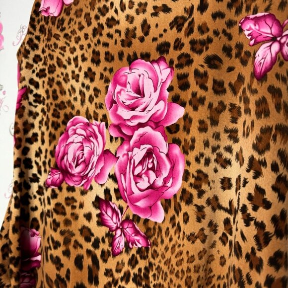 Cocomo tank top cheetah print floral flowers brown black pink fairy top hem - Picture 6 of 7